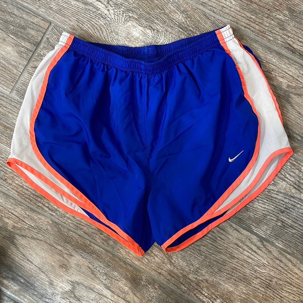 Blue and Neon Salmon Pink Nike Running Shorts